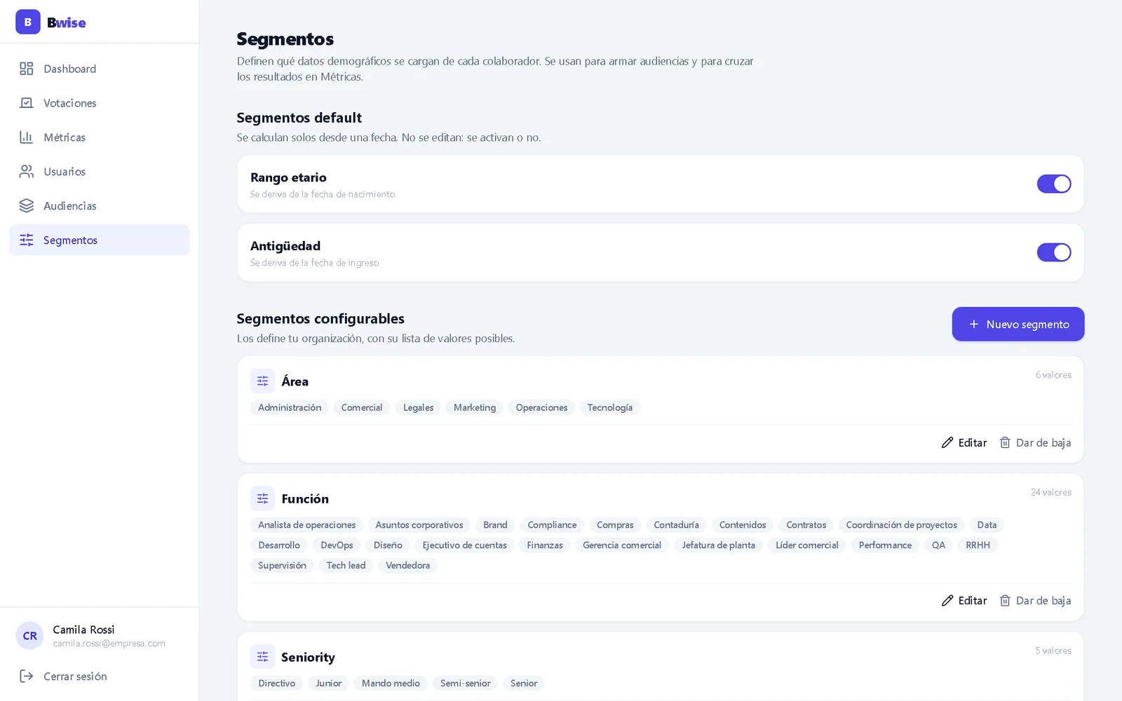 Configuración de segmentos demográficos